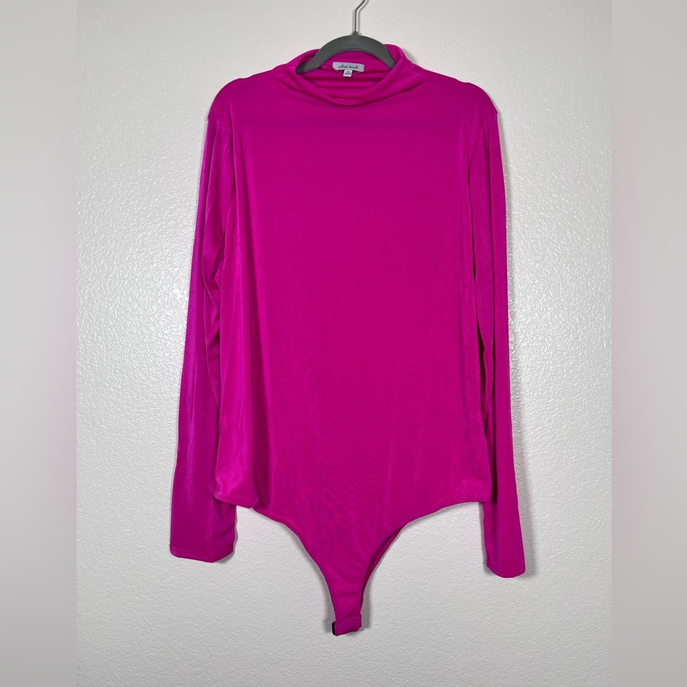 Bright pink long sleeve shimmery bodysuit, size 3X